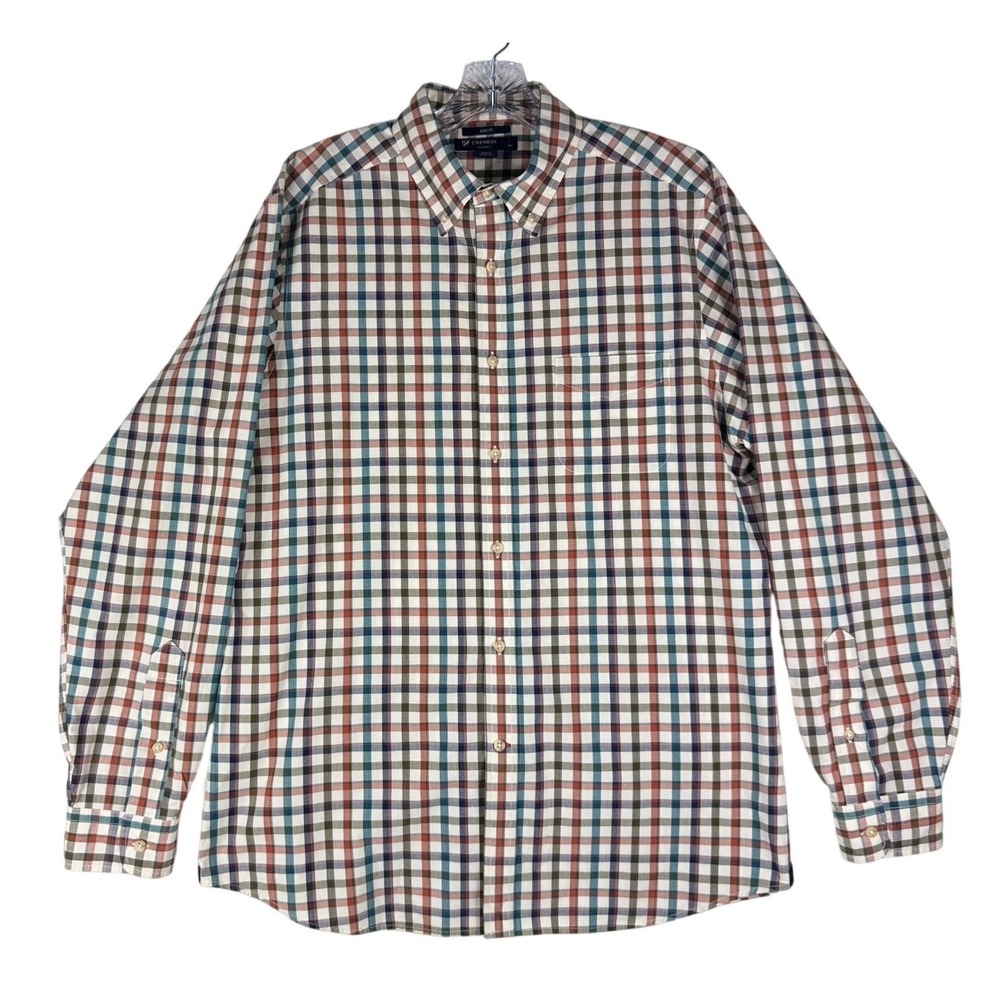 Cremieux Classics Mens Large Slim Fit Button Down Shirt Plaid Cotton Long Sleeve